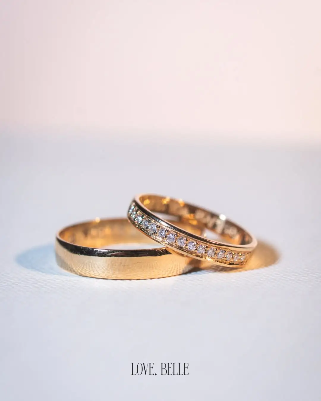 A matched pair of yellow gold wedding bands